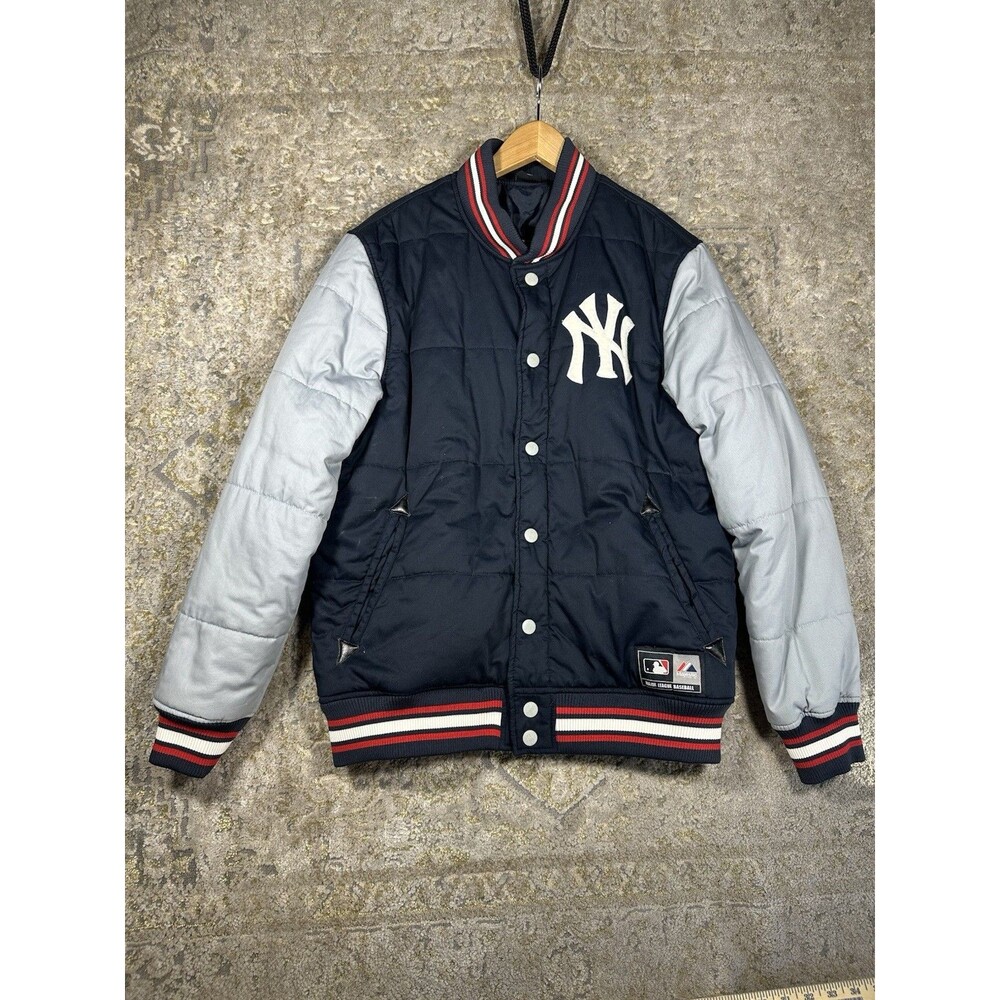 Vintage Majestic New York Yankees Quilted Puffer Jacket Size L Varsity Bomber NY